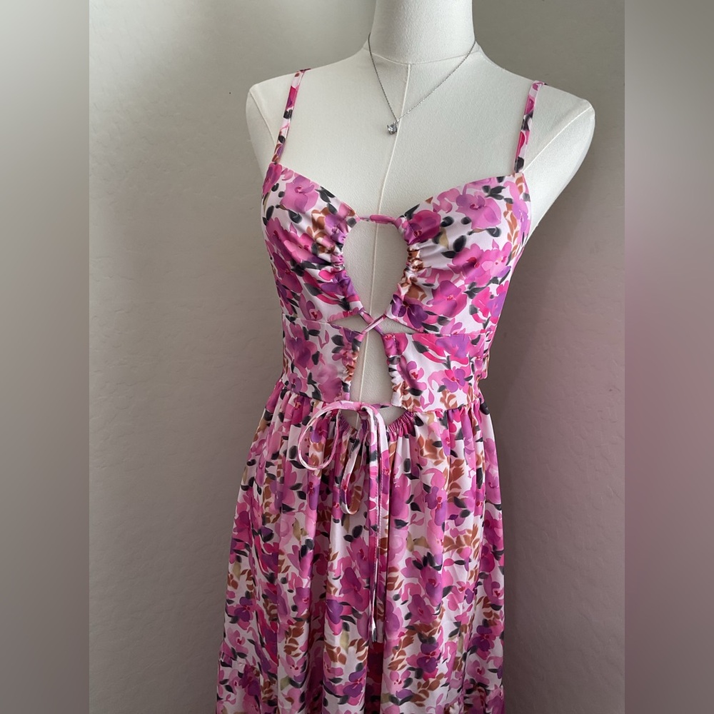Floral Pink Cutout Dress
